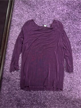 Citiknit Women's Scoop Neck 3/4 Sleeve Tunic - Plum Slinky Style Fabric Sz Large